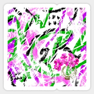 Green Purple Abstract Pattern With Orchid Sticker